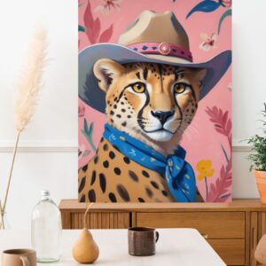 Pink Cheetah Print Eclectic Cheetah Wall Art Preppy Leopard Poster Bohemian Animal Painting Quirky Dorm Decor Maximalist Big Cat Art Prints