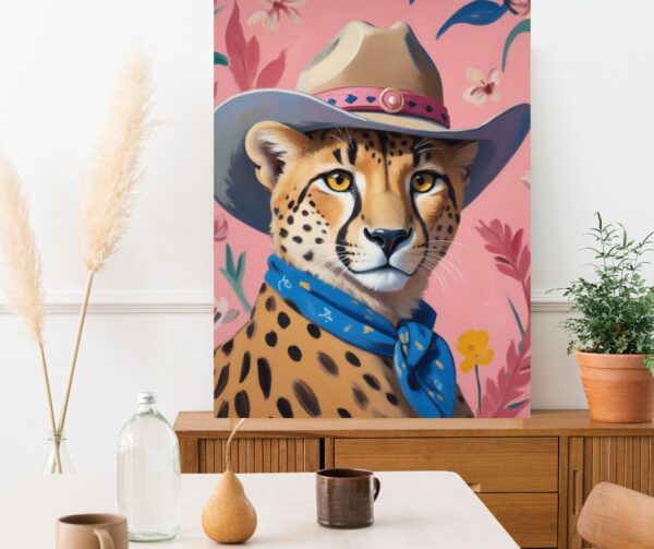 Pink Cheetah Print Eclectic Cheetah Wall Art Preppy Leopard Poster Bohemian Animal Painting Quirky Dorm Decor Maximalist Big Cat Art Prints