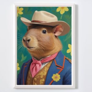 Western capybara Art | Cowboy artprint | Pink girl room artprint Western art print | gallery wall| Southwestern henri matisse artprints