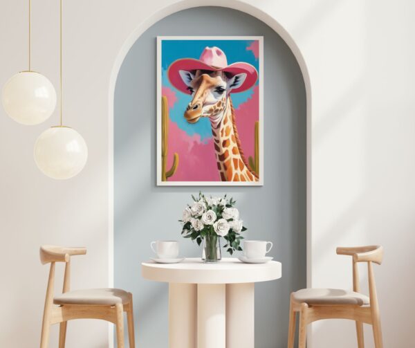 Giraffe Pink Print Design, Animal Wall Art, Nursery Decor, Gallery Wall, Living Room